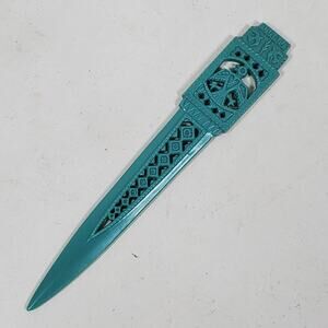 Vintage Letter Opener Teal Tribal Thunderbird Plastic